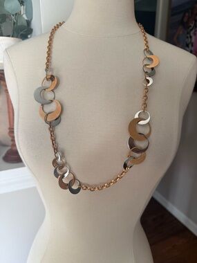 Signed Rebecca Gold Silver Colored Disks Circles Two Tone Necklace Italy Discs